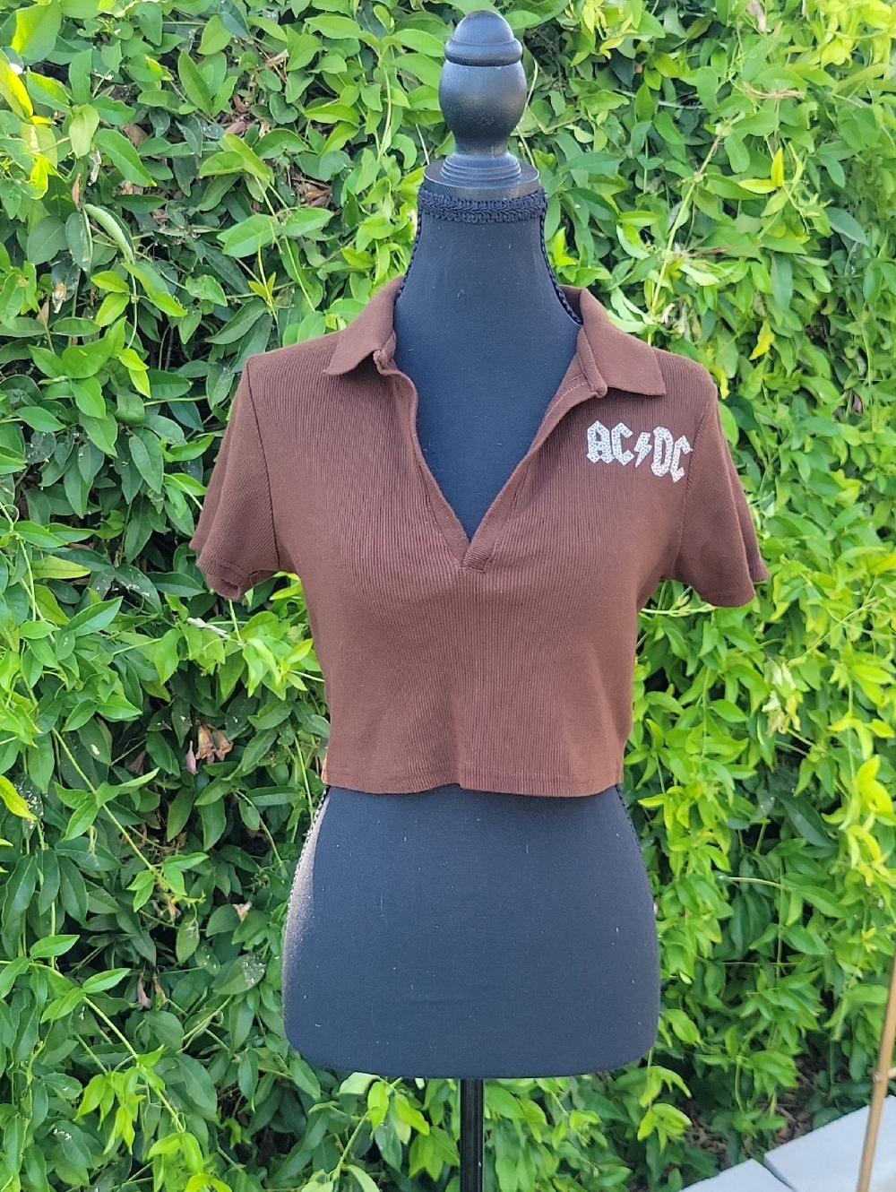 AC/DC Dark Brown Ribbed Cotton Crop Top M